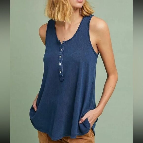 Anthropologie ERI + ALI Pure Cotton Crochet Detail Back Chantel Tank Size S - Picture 1 of 10